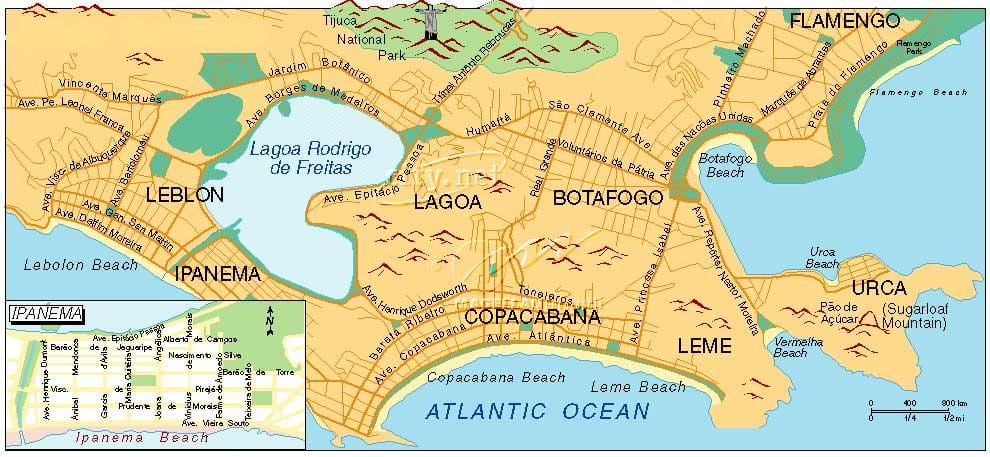 mapa ng mga beach sa Rio de Janeiro