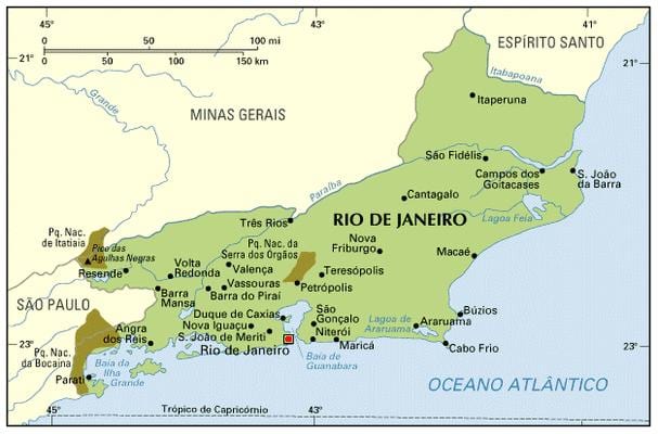 mga coordinate sa mapa ng Rio de Janeiro